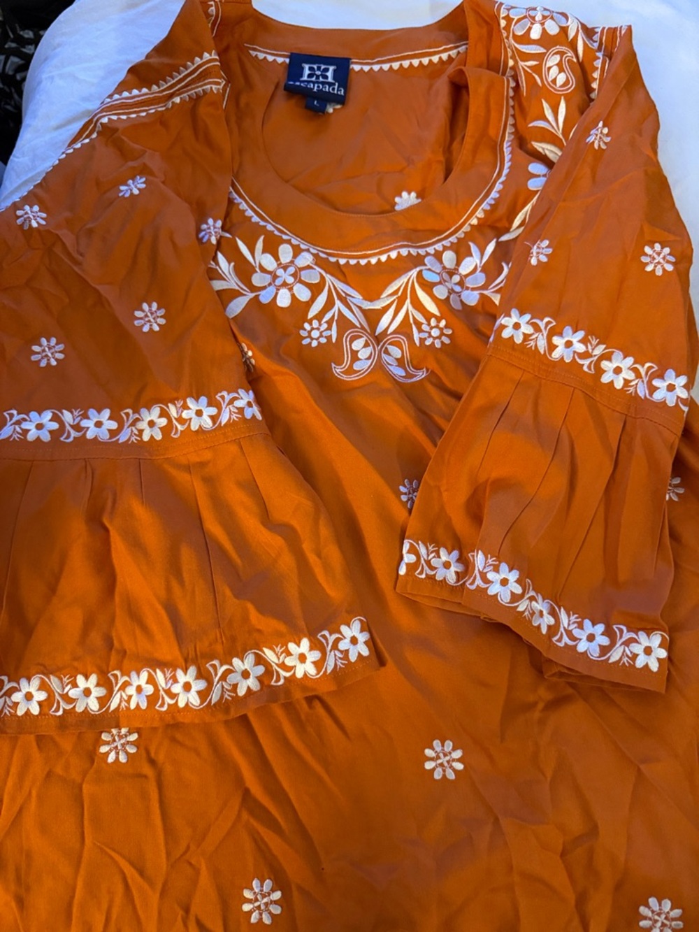escapada Orange Floral Embroidered Boho Tunic